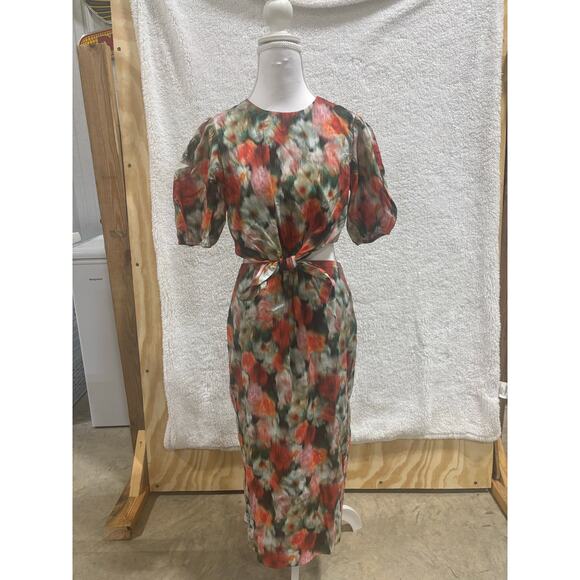 J.Crew x Liberty London Women’s Sz 4 Floral side cutout Midi dress Cotton Artsy - Picture 2 of 6